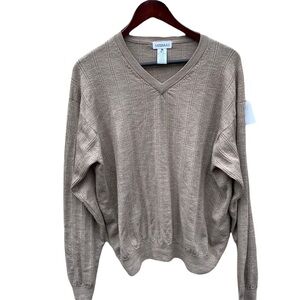 VTG Merino Wool Method Classic Relaxed V Neck Pullover Sweater Mens Large Tan